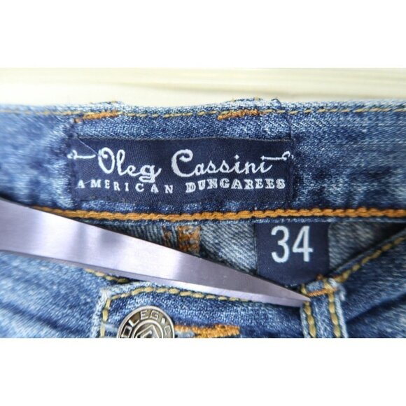 Oleg Cassini American Dungarees Straight Blue Jeans Dark Wash Mens Size 34x29.5 - Picture 12 of 13